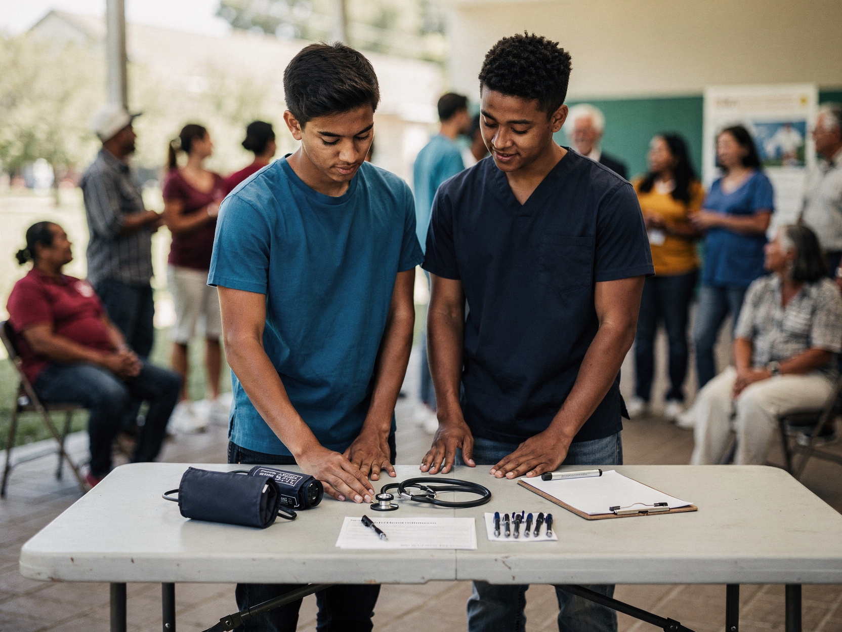 Aequitas fellows working alongside a community partner at a health-screening event